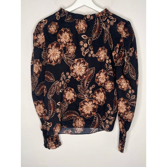 Misa Los Angeles Floral Print Long Sleeve Siena Blouse Top Black Women's Small - Picture 10 of 10